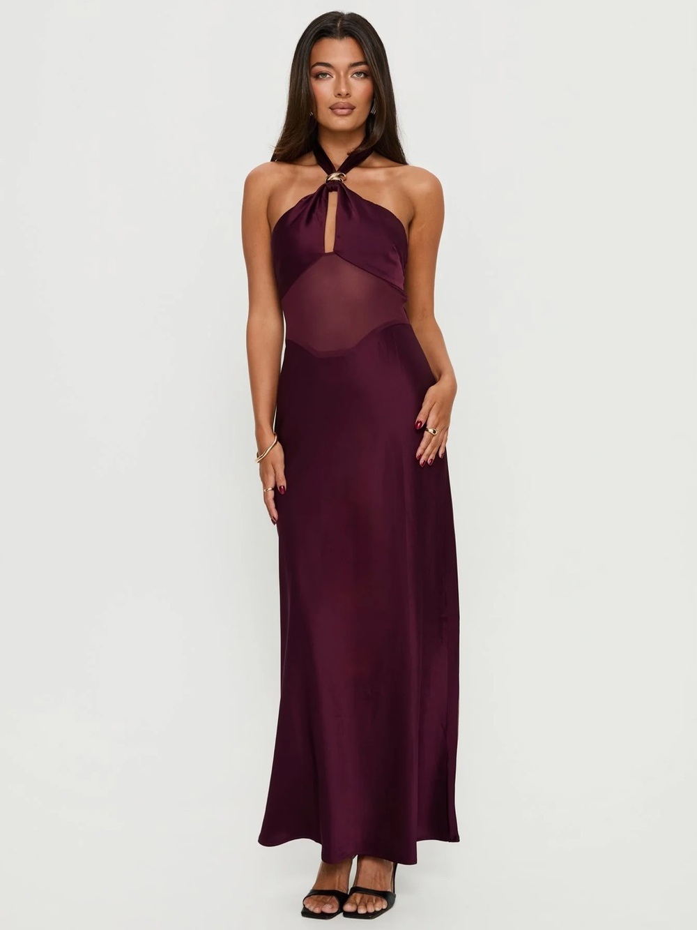 Rosario Halter Sheer Maxi Dress Plum
